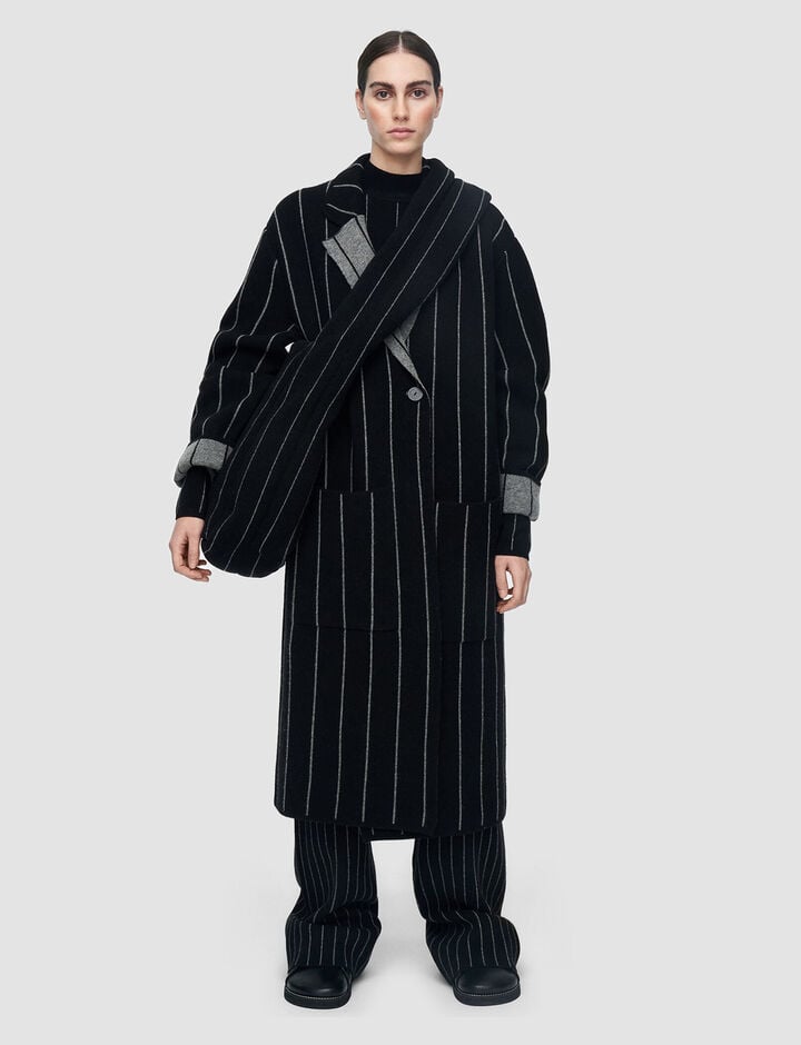 Joseph, Pinstripe Knit Coat, in Black combo