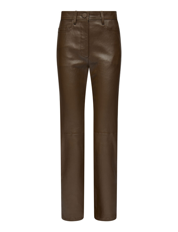 Joseph, Leather Stretch Teddy Trousers, in PINECONE