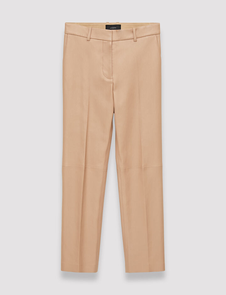 Joseph, Leather Stretch Coleman Trousers, in Warm Taupe