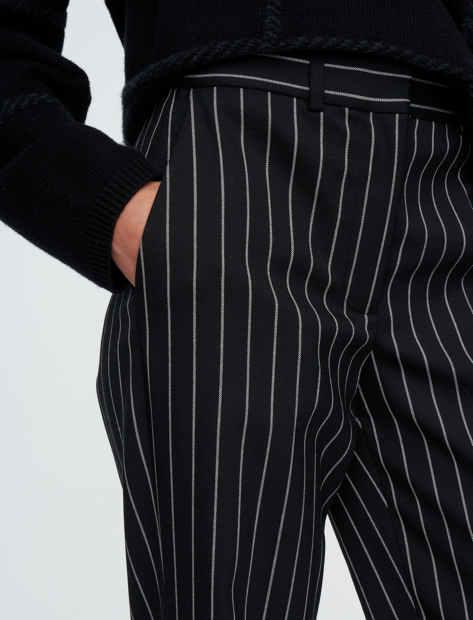 Joseph, Pinstripe Twill Morissey Trousers, in Black/Mid Grey