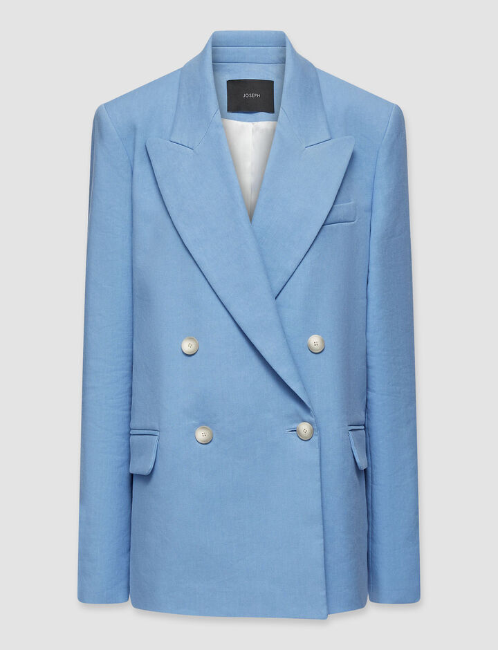 Joseph, Jaden-Jacket-Str Linen Cotton, in Sky blue