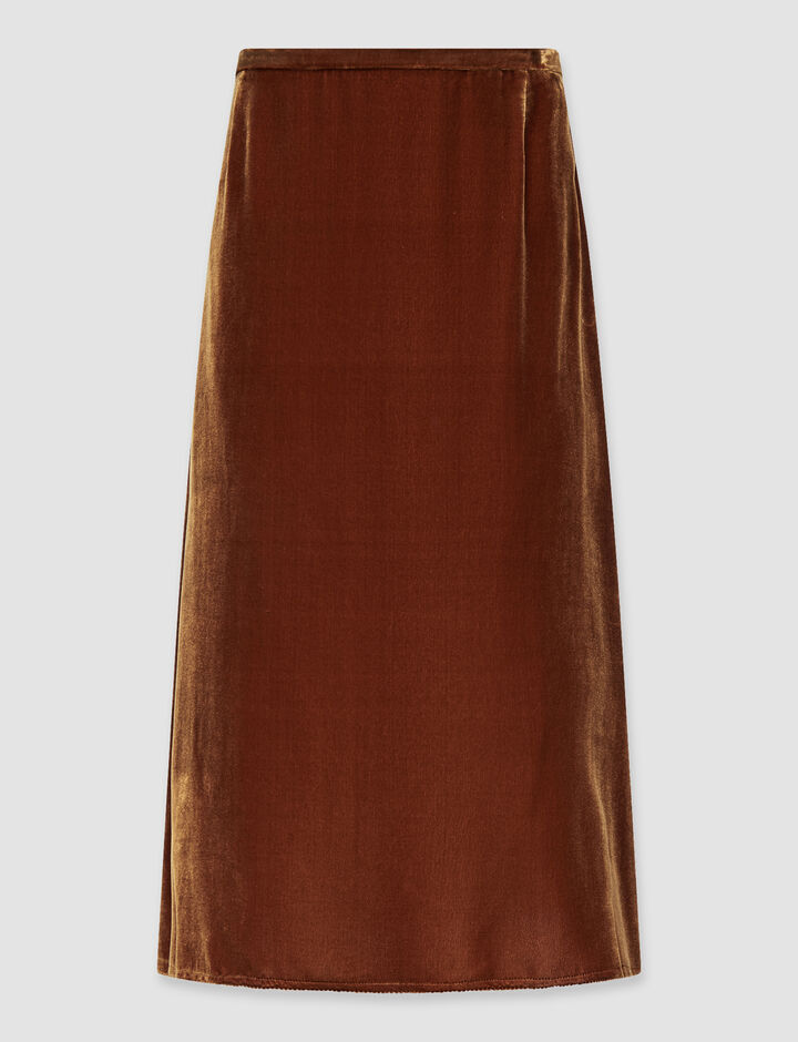 Joseph, Sabra-Skirt-Drapy Velvet, in Copper