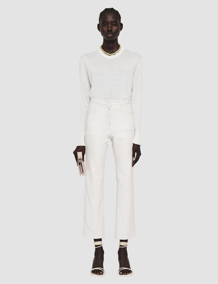 Joseph, Leather Stretch Duke Trousers, in Oyster White