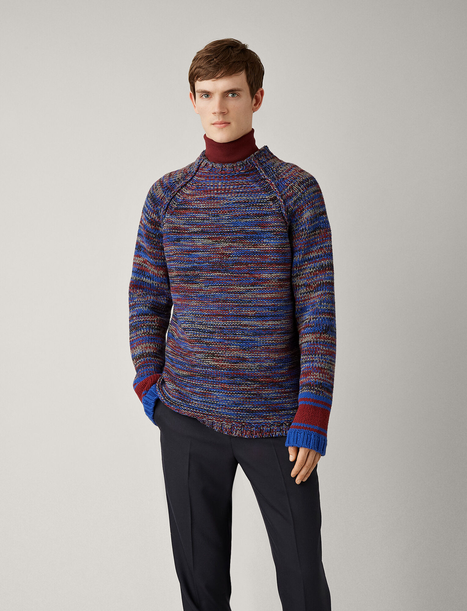 Joseph, Oversize Sweater Chunky Mouline Knit, in BLUE COMBO