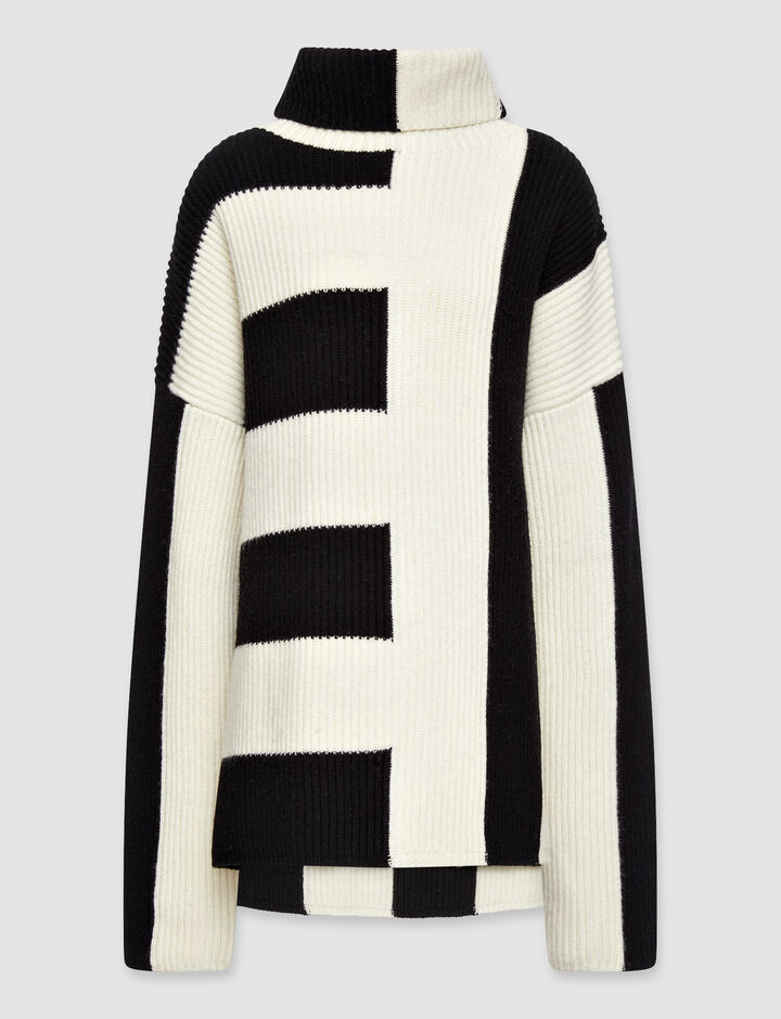 Joseph, High Nk Ls-Graphic Knit, in Black combo