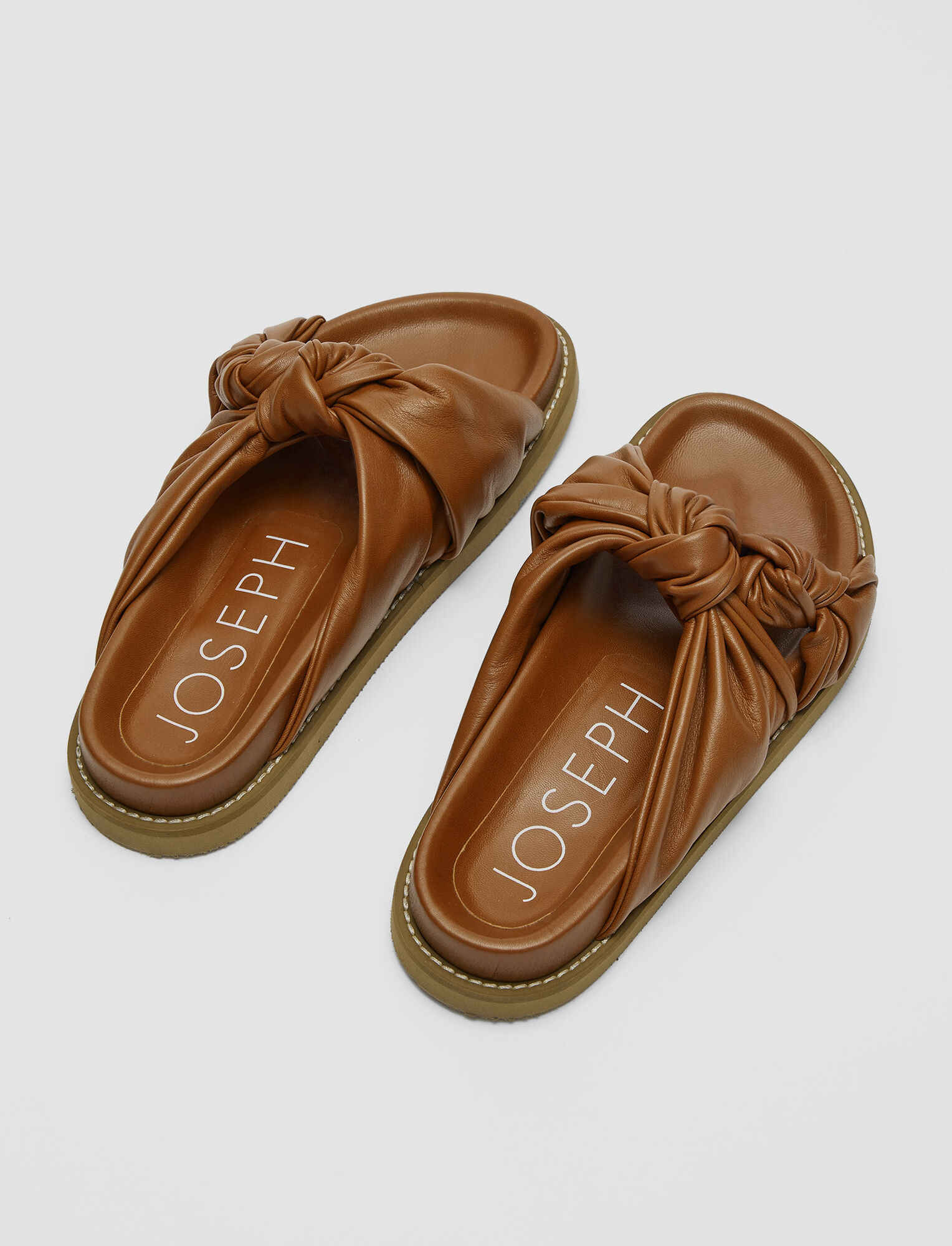Joseph, Leather Big Knot Sandals, in Camel