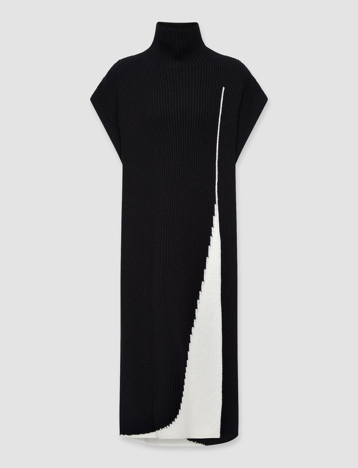Joseph, Intarsia Knit High Neck Dress, in Black Combo