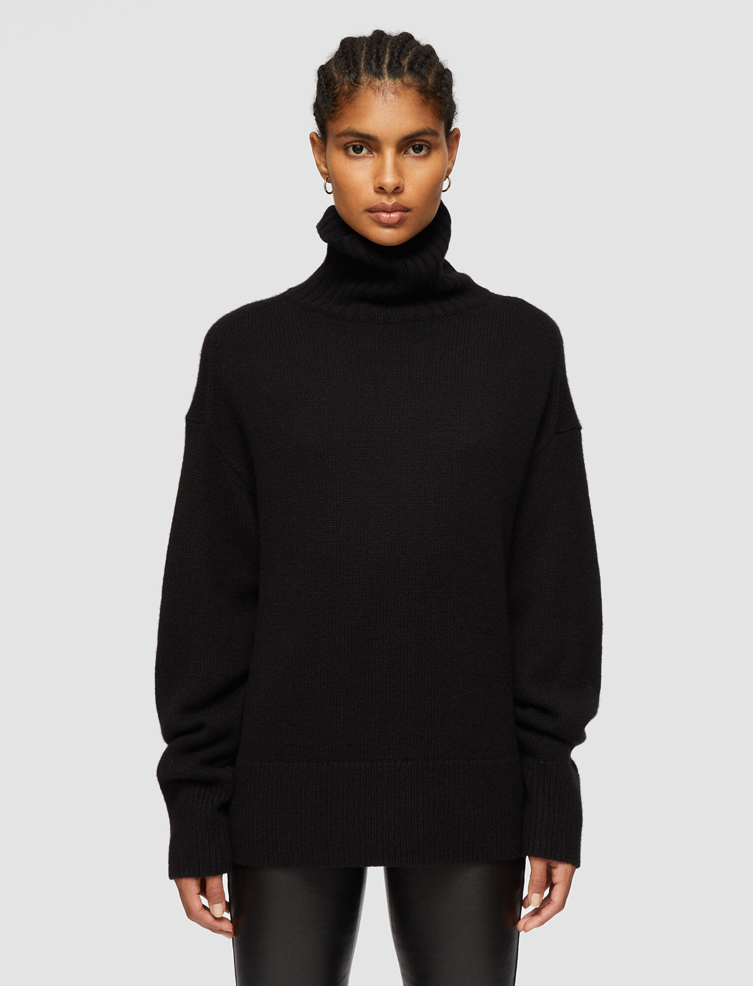 High Neck Luxe Cashmere Knit in Black | JOSEPH UK