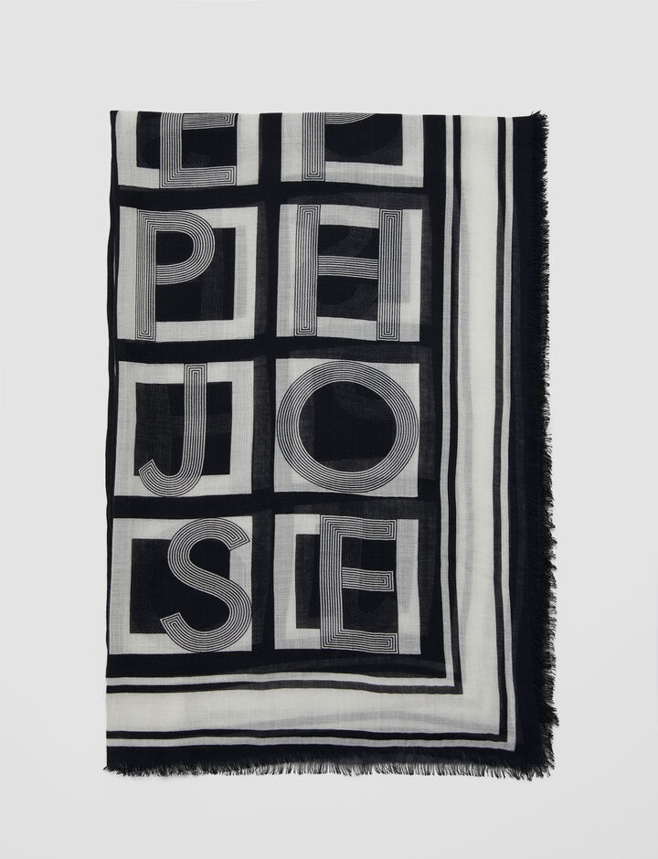 Joseph, Agatha-Scarf-Alphabet Pashmina, in Black/Ivory