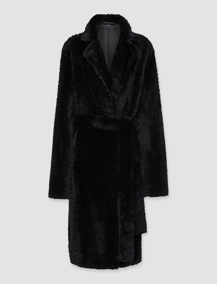 Joseph, Cenda Lg-Coat-Textured Merino, in Black