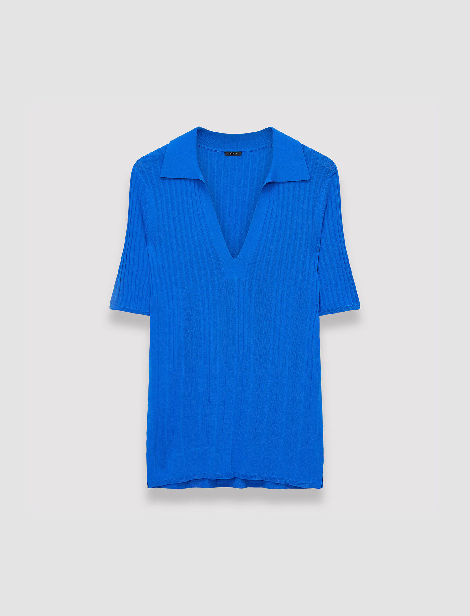 Joseph, Viscose Ribbed Knitted Polo Top, in Ultra Marine