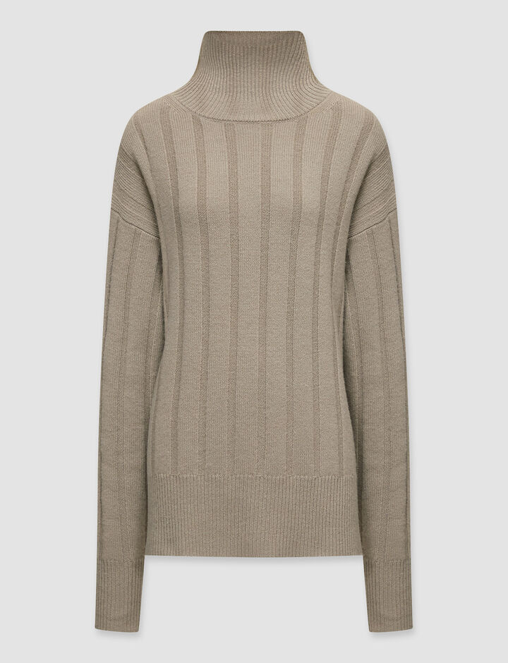 Joseph, High Nk Rib-Pure Cashmere, in Pewter