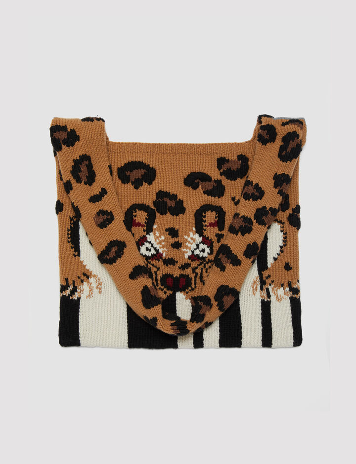 Joseph, Leopard Knit Bag, in Camel Combo