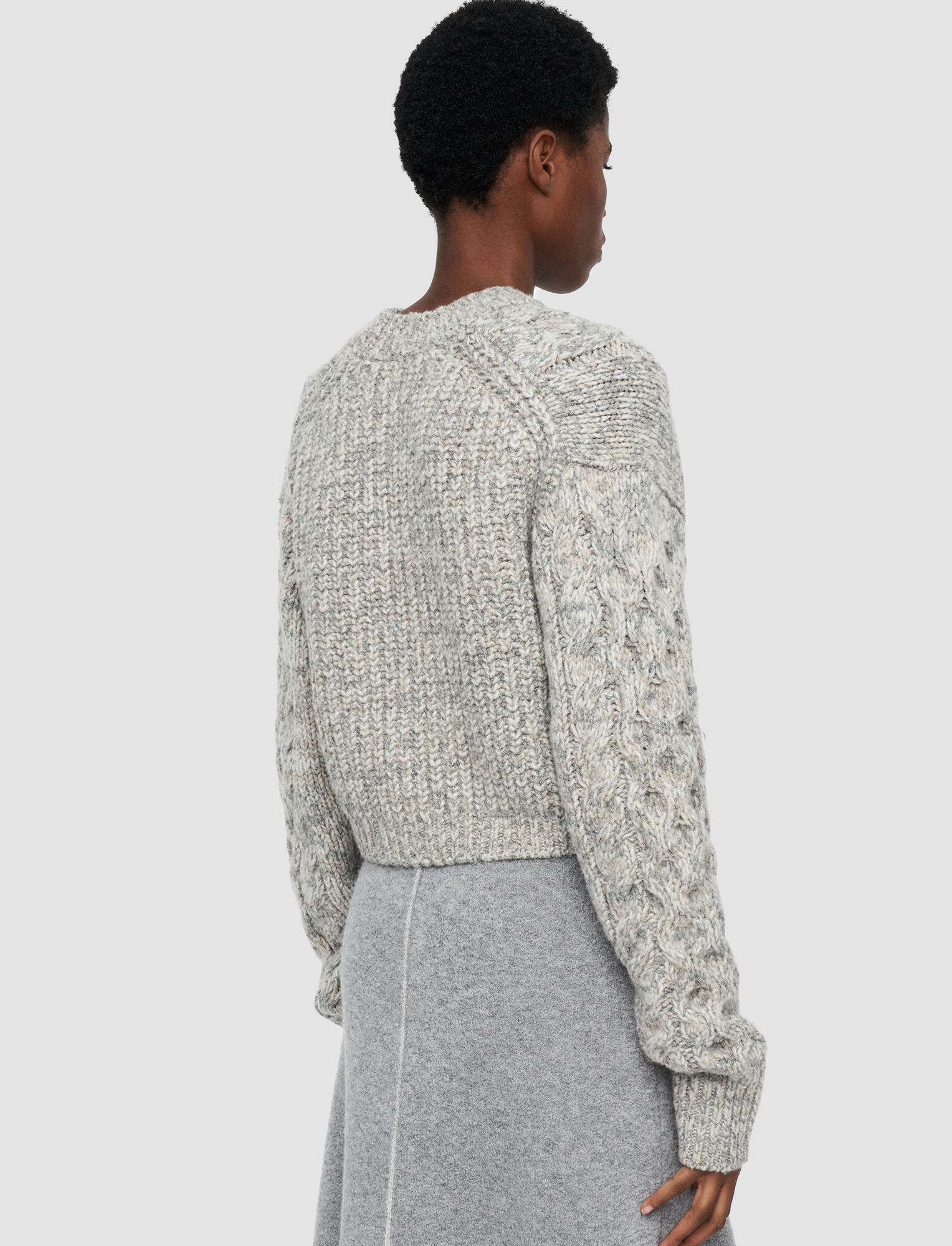 Joseph, Cashmere Tweed Cropped Jumper, in Light grey