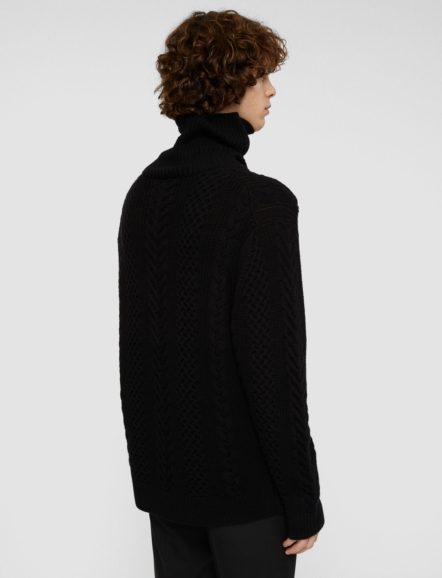 Joseph, Worsted Cable Knit High Neck Jumper, in Black