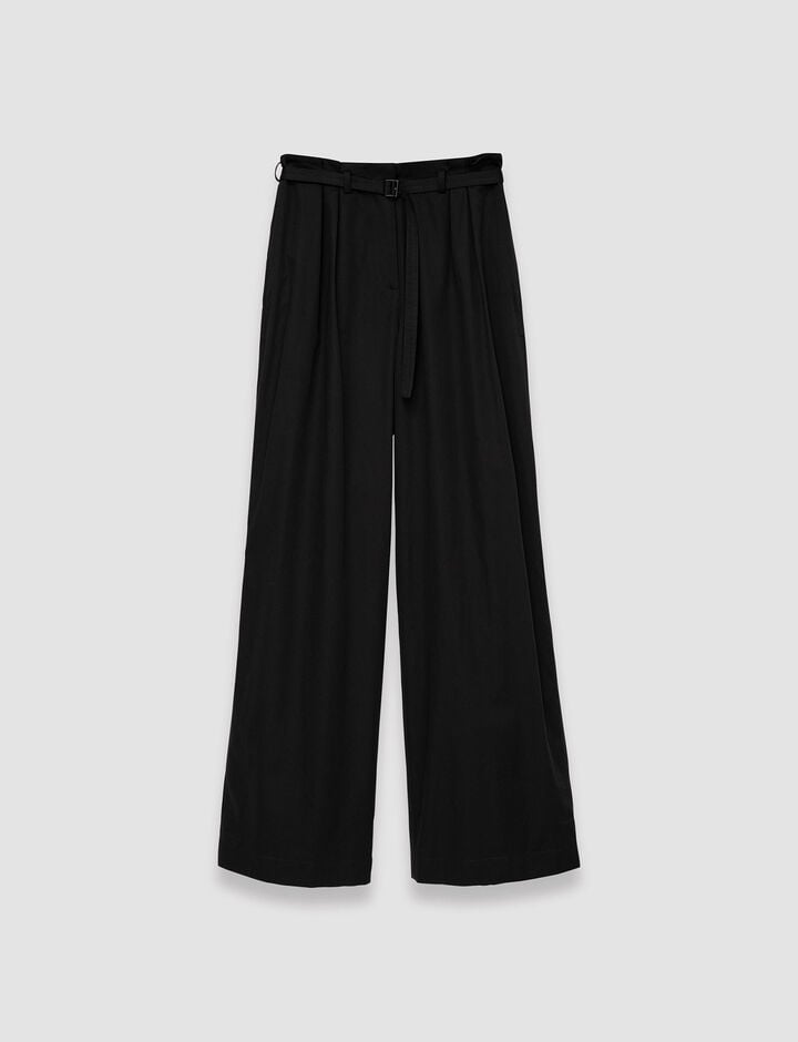 Joseph, Light Cotton Sateen Tunis Trousers, in Black