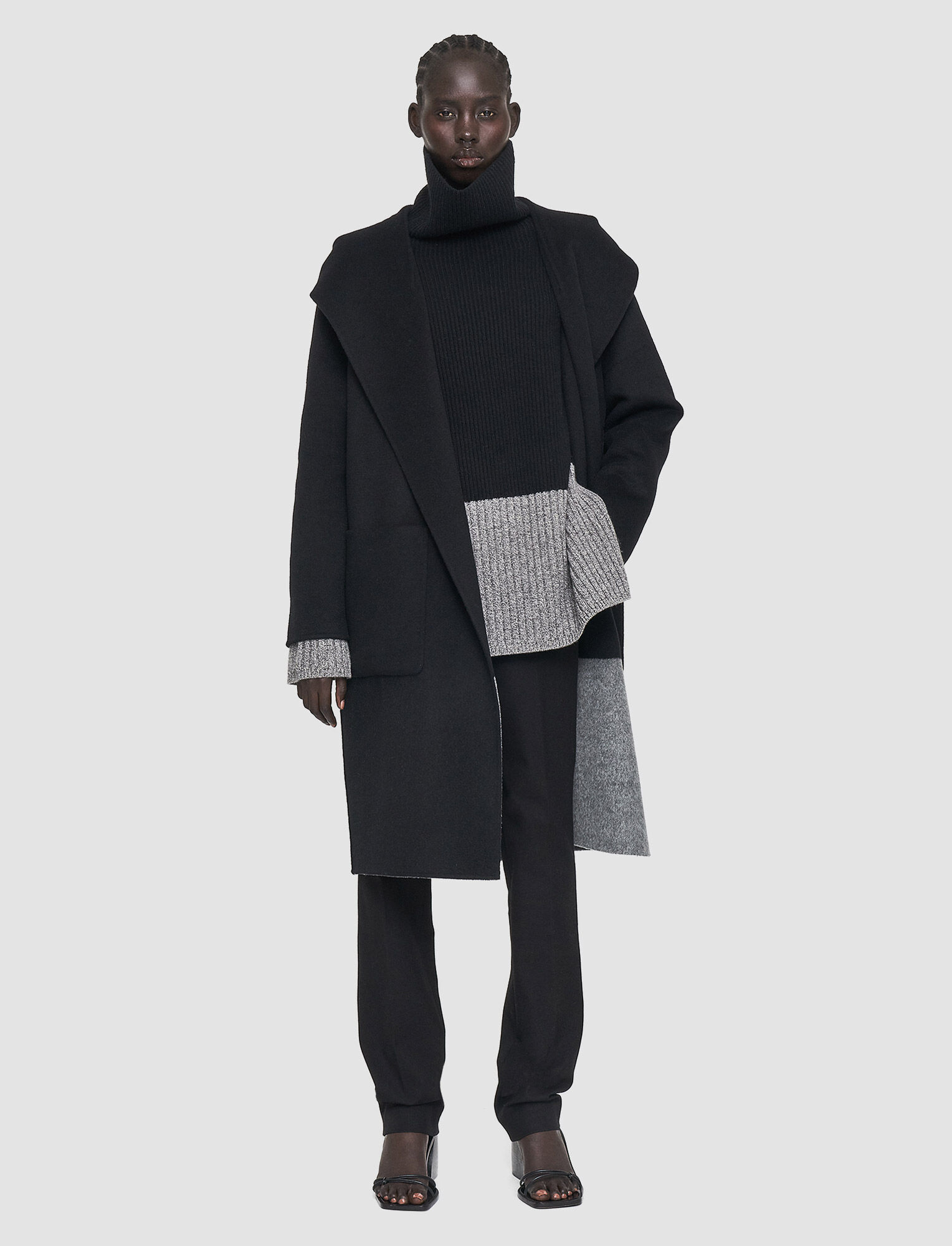 Joseph, Reversible Double Face Colour Block Aga Coat, in Black/Grey