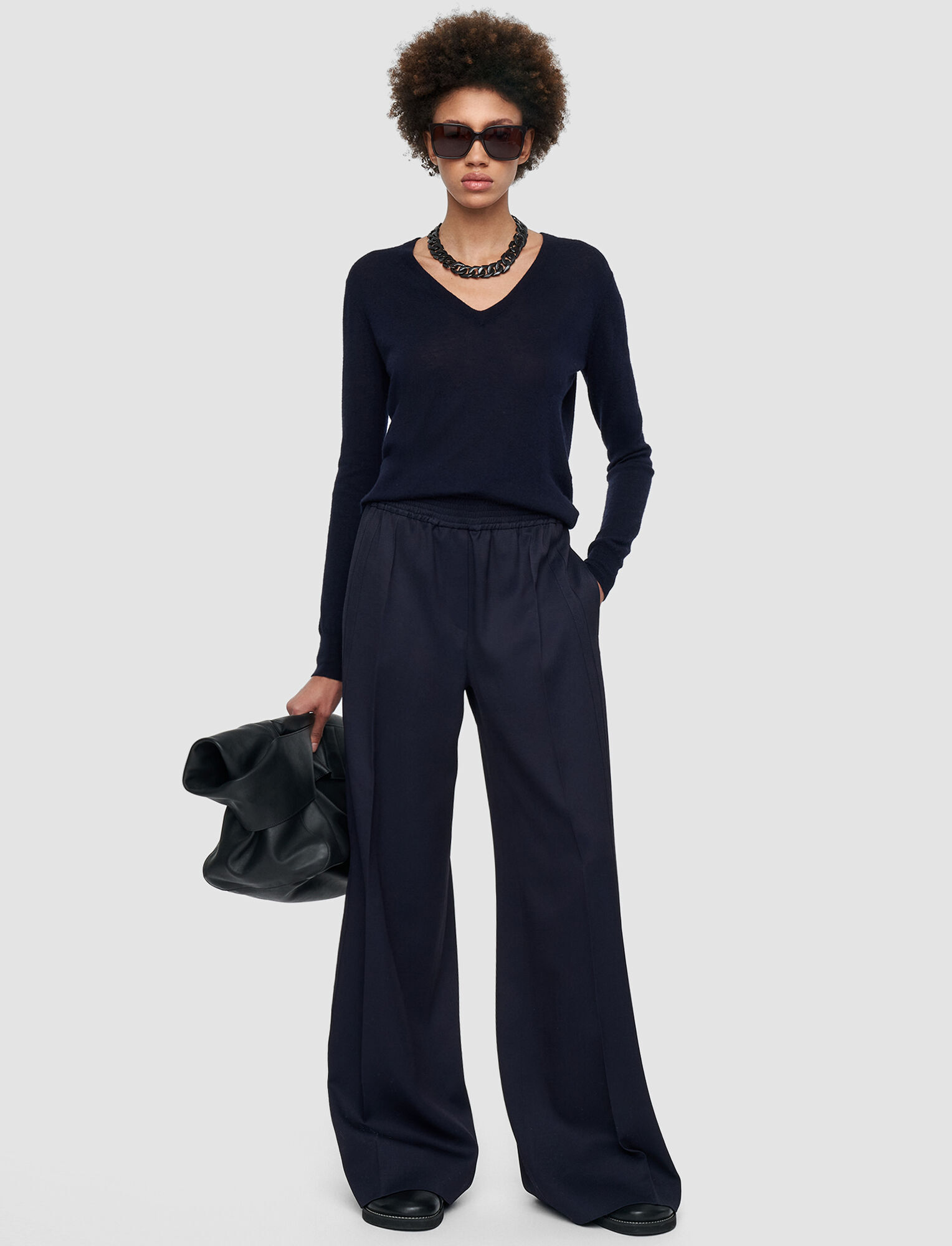 Slacks and Chinos Straight-leg trousers JOSEPH Newell Gathered Silk Blouse in Black Womens Clothing Trousers 