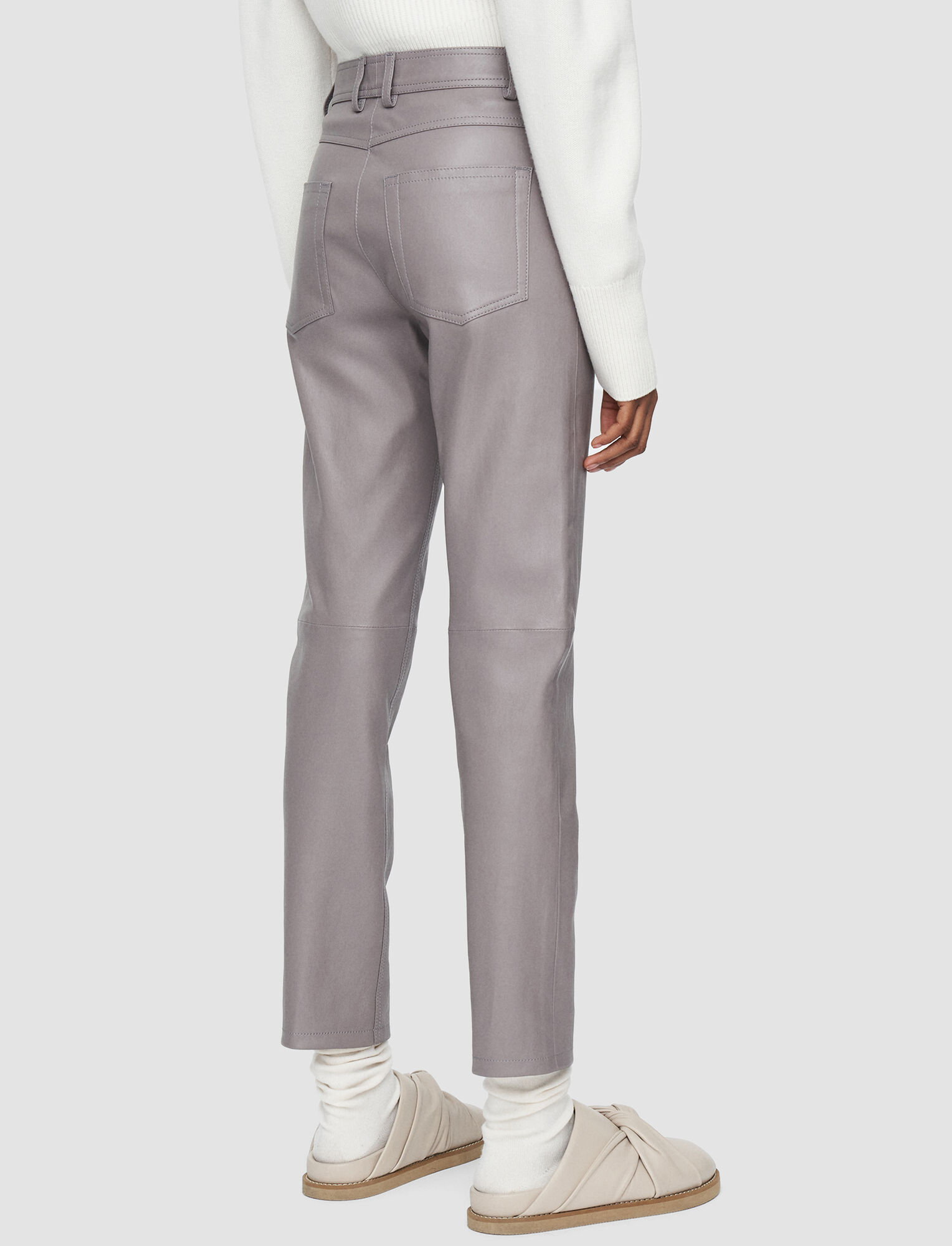 Joseph, Leather Stretch Teddy Trousers, in Mid Grey