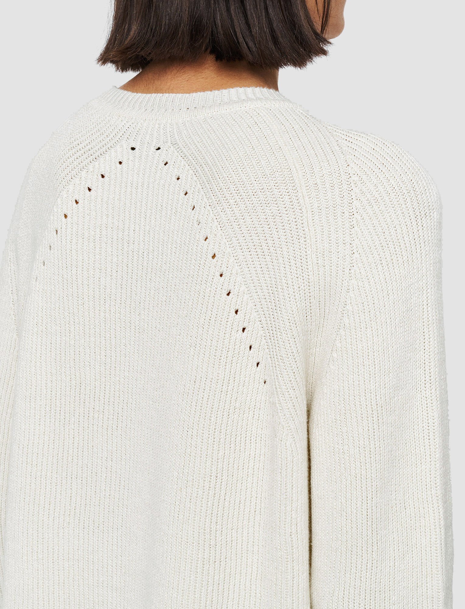 Linen Cotton Knitted Round Neck Jumper in White | JOSEPH US