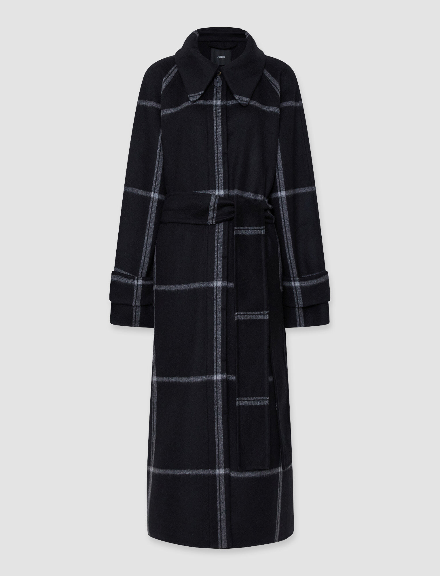 Joseph, Plaid Wool Rodsley Coat, in Black/Mid Grey