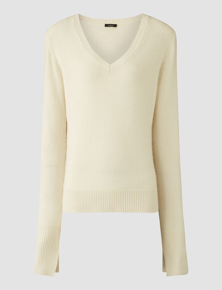 Joseph, V Nk Ls Pure Cashmere Knitwear, in Ivory