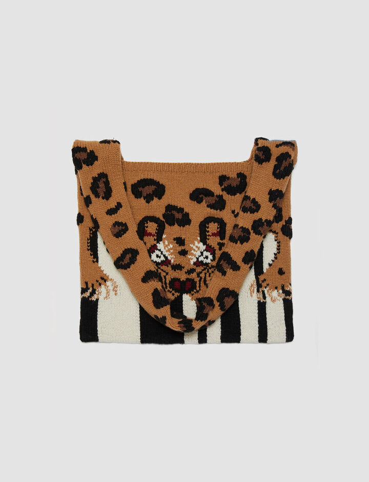 Joseph, Leopard Knit Bag, in Camel Combo