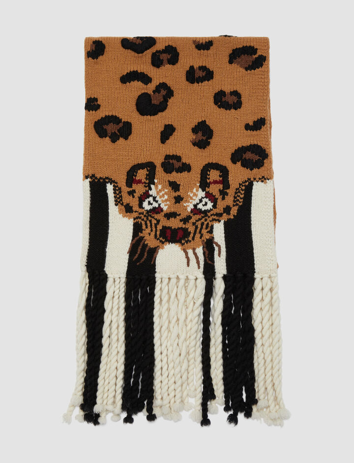 Joseph, Leopard Knit Scarf, in Camel Combo