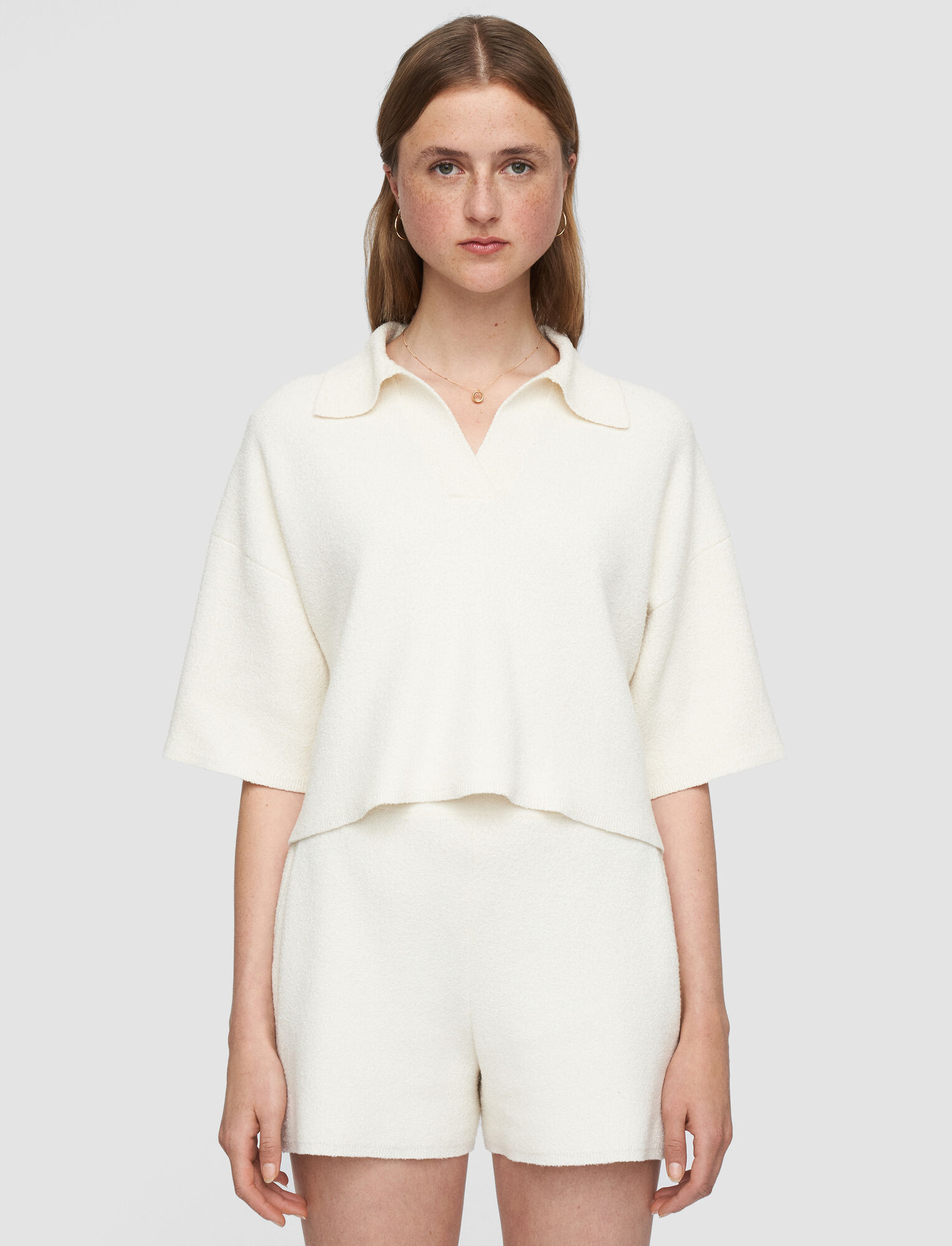 Joseph, Silk Towelling Polo, in Ivory