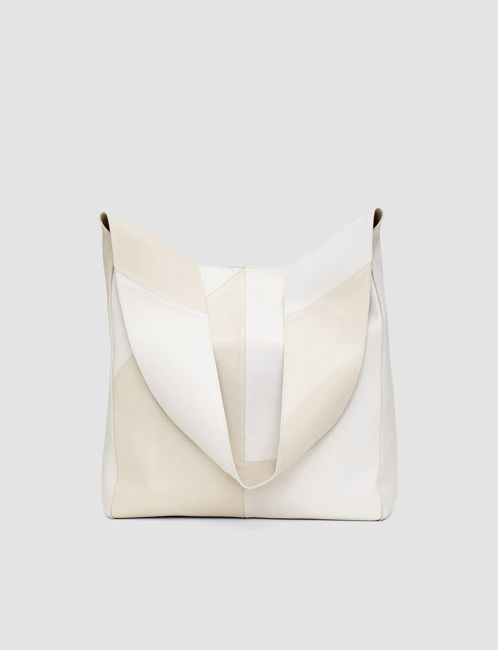 Joseph, Leather Combo Slouch Bag, in Oyster White