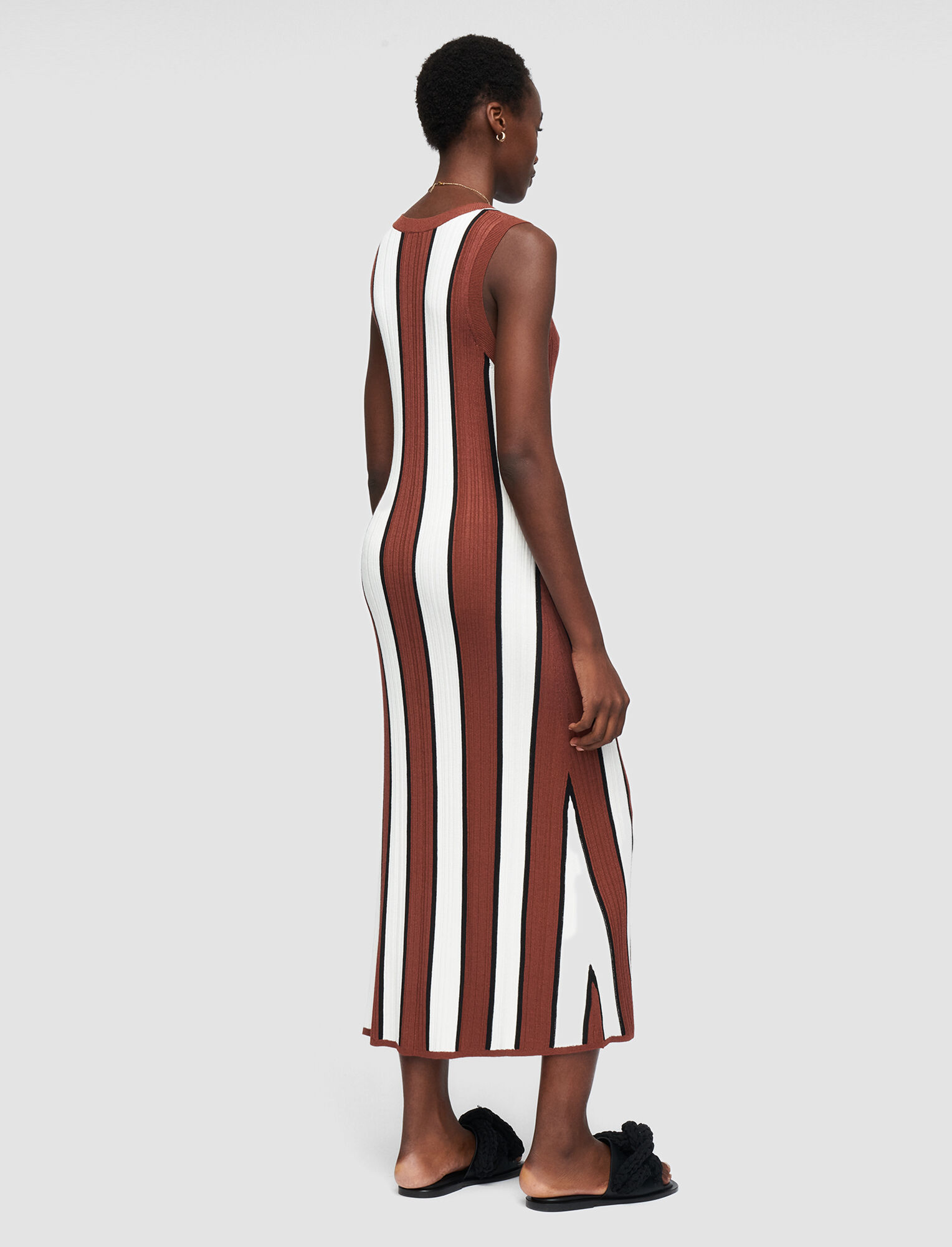 Joseph, Striped Satiny Rib Dress, in Chestnut Combo