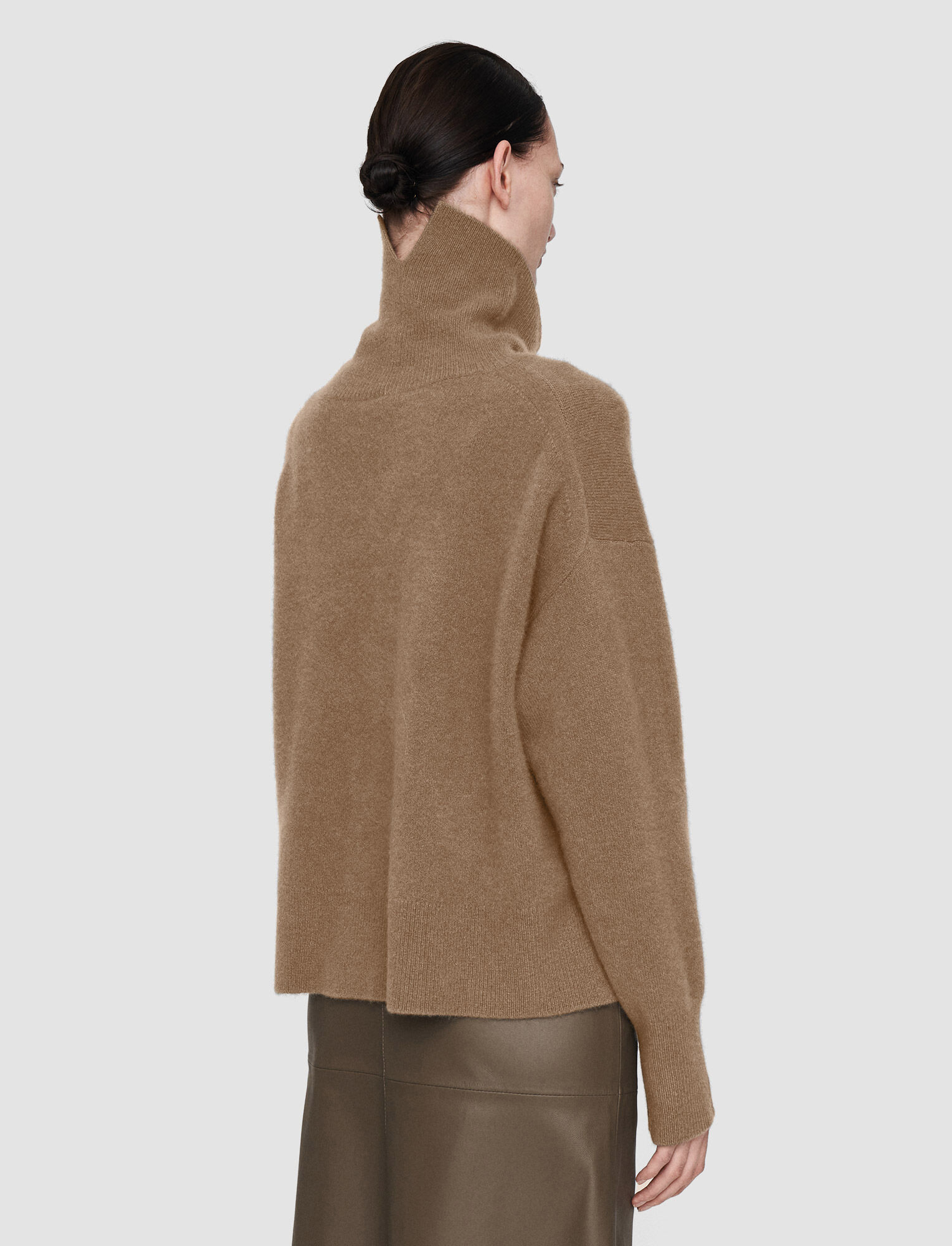 Joseph, Brushed Cashmere High Neck Jumper, in Hickory