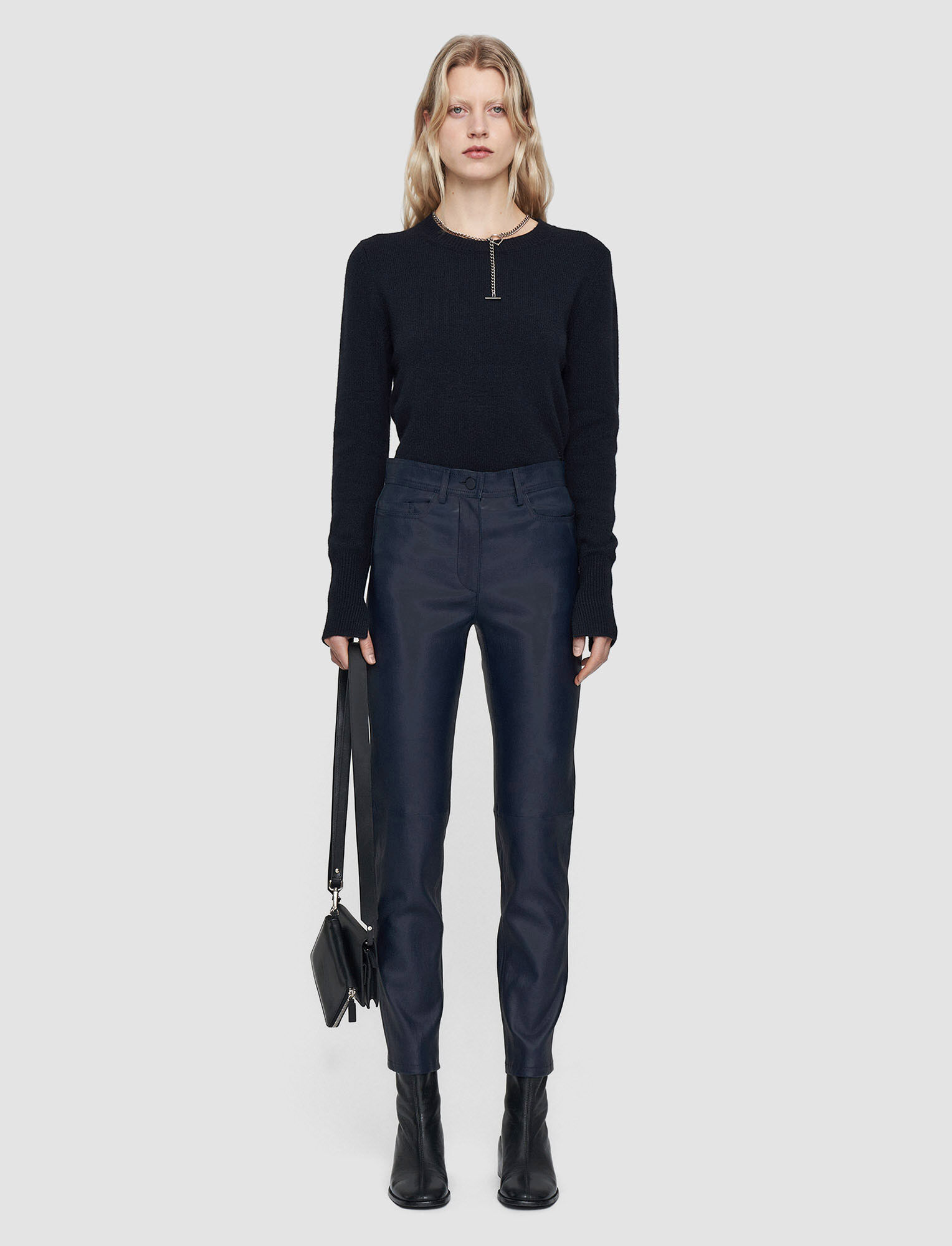 Joseph Leather Stretch Teddy Trousers In Navy