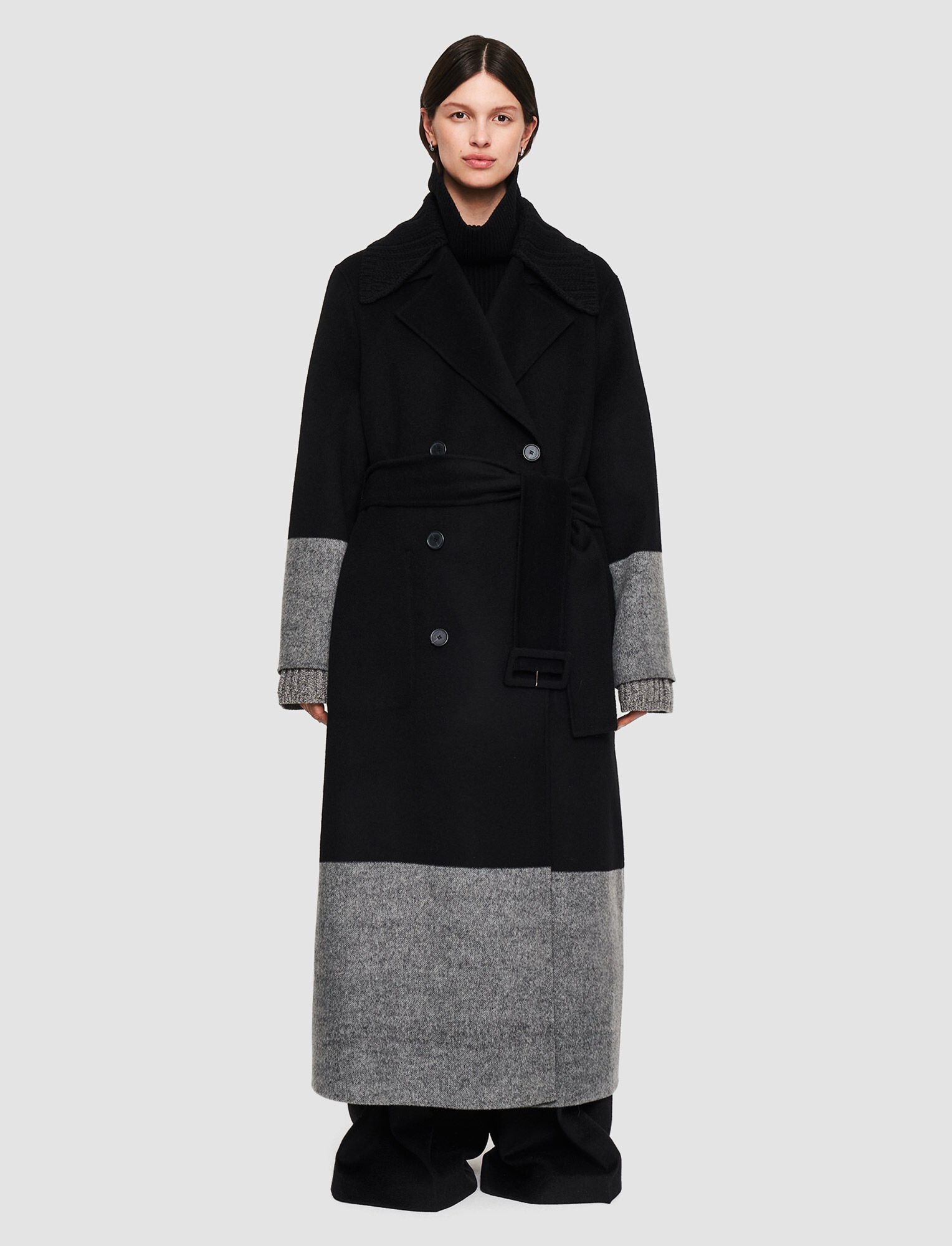 Joseph Reversible Double Face Colour Block Merton Coat - Size 32 - Black/Grey - 100% Wool