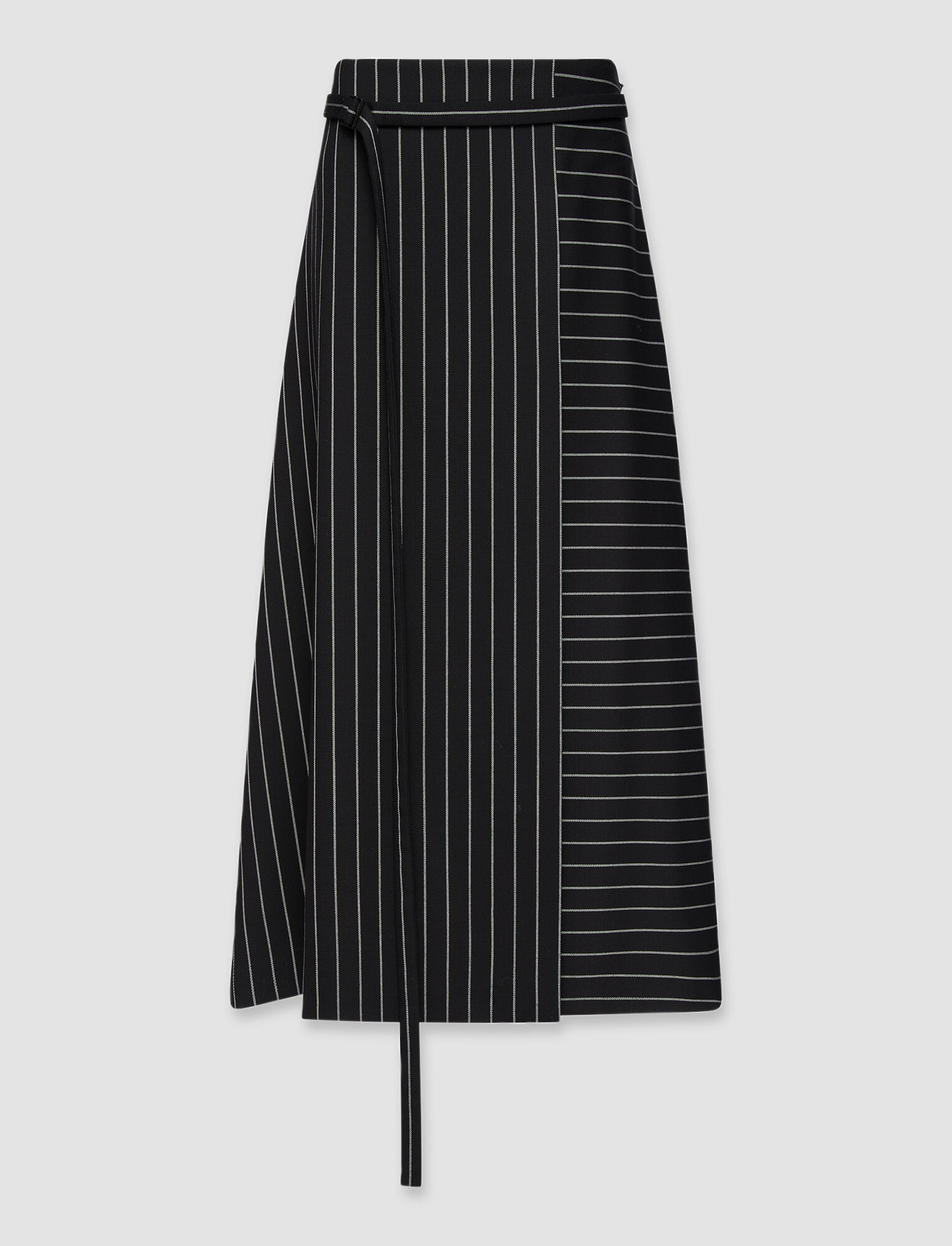Joseph, Pinstripe Twill Chilton Skirt, in Black/Mid Grey