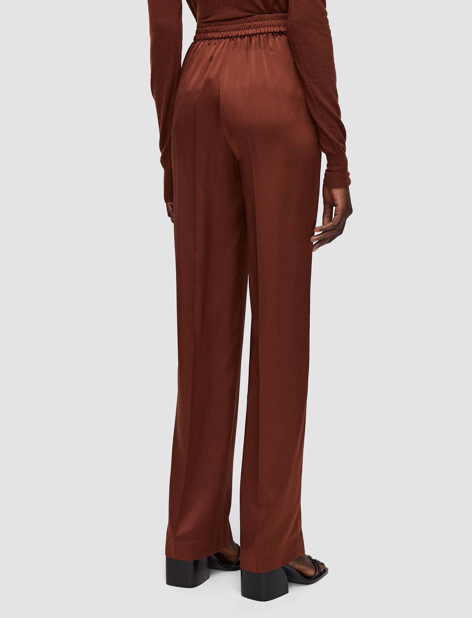 Silk Satin Tova Trousers in Brown