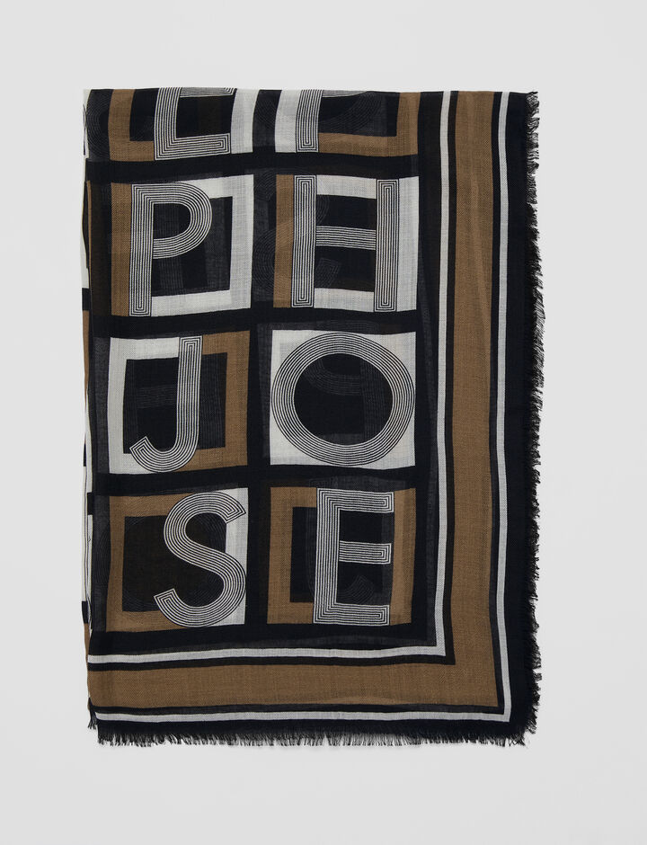 Joseph, Agatha-Scarf-Alphabet Pashmina, in Almond/Black/Ivory