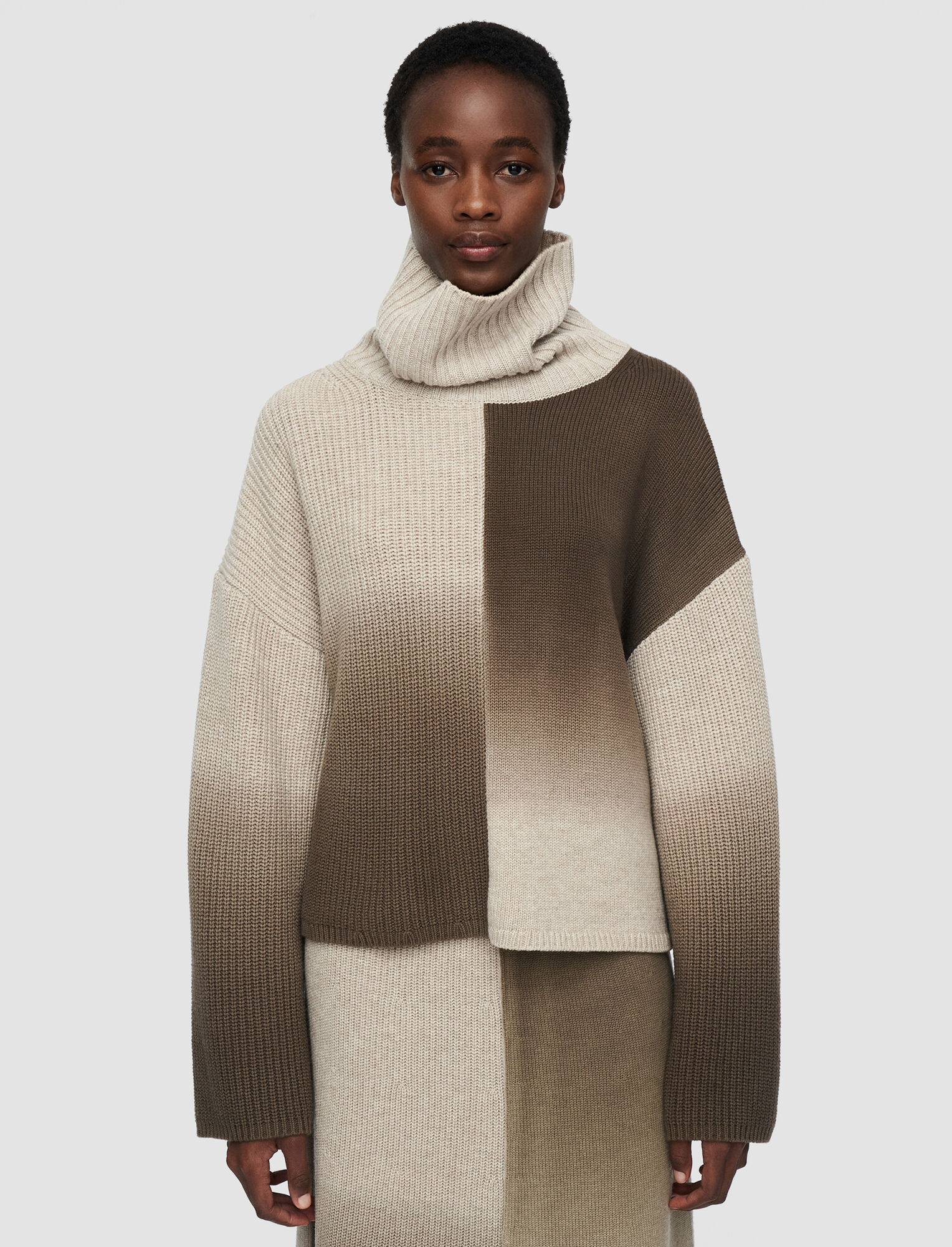 Joseph, Painted Wool Cashmere  High Neck Jumper, in Cobble Stone