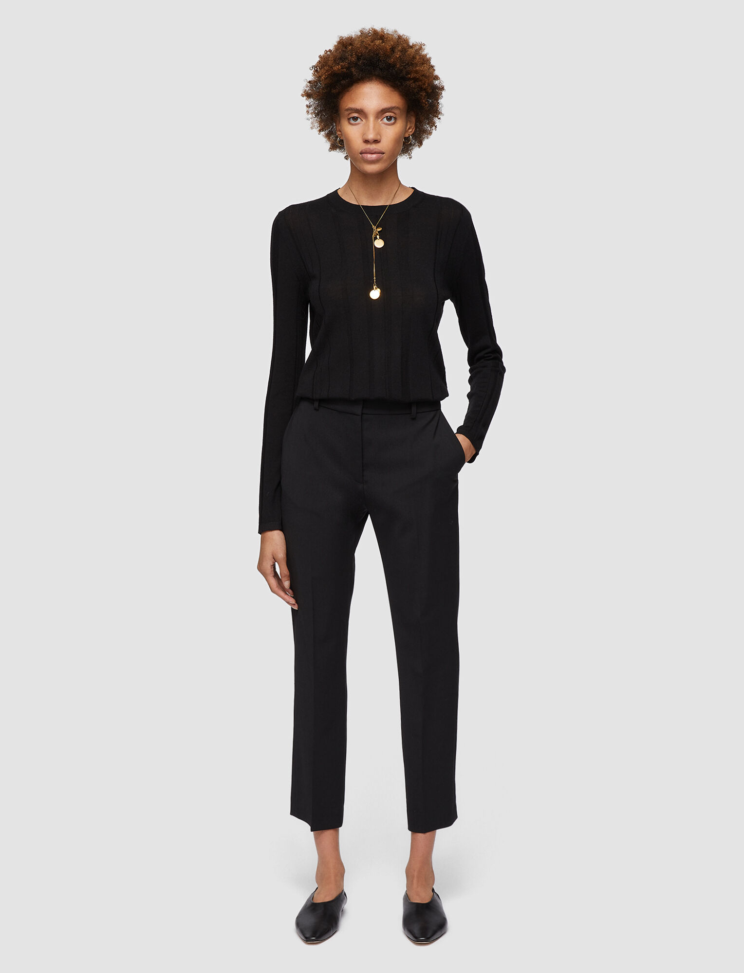 Joseph, Light Wool Suiting Tape Trousers, in BLACK