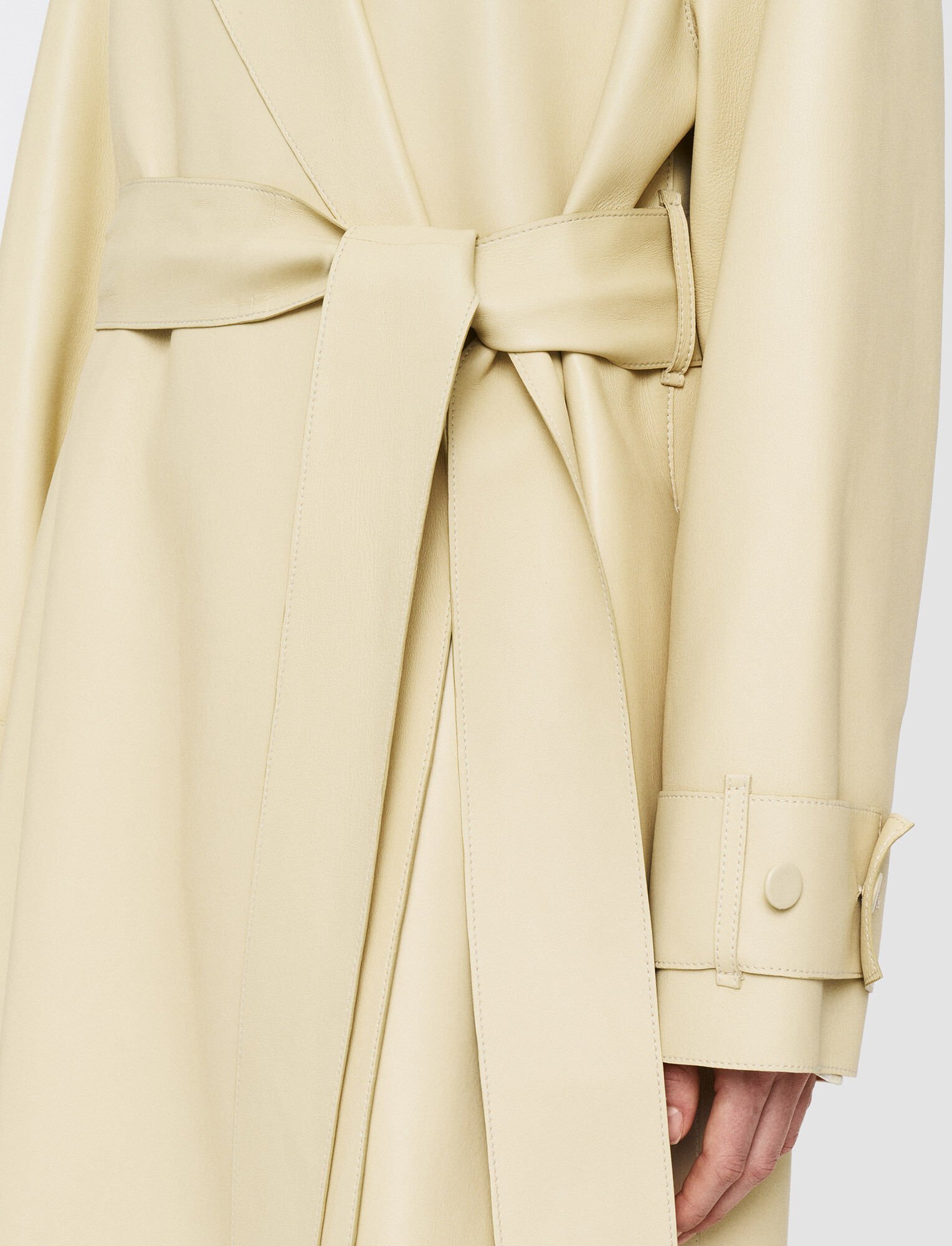 Joseph, Bonded Leather Courty Coat, in Pale Olive