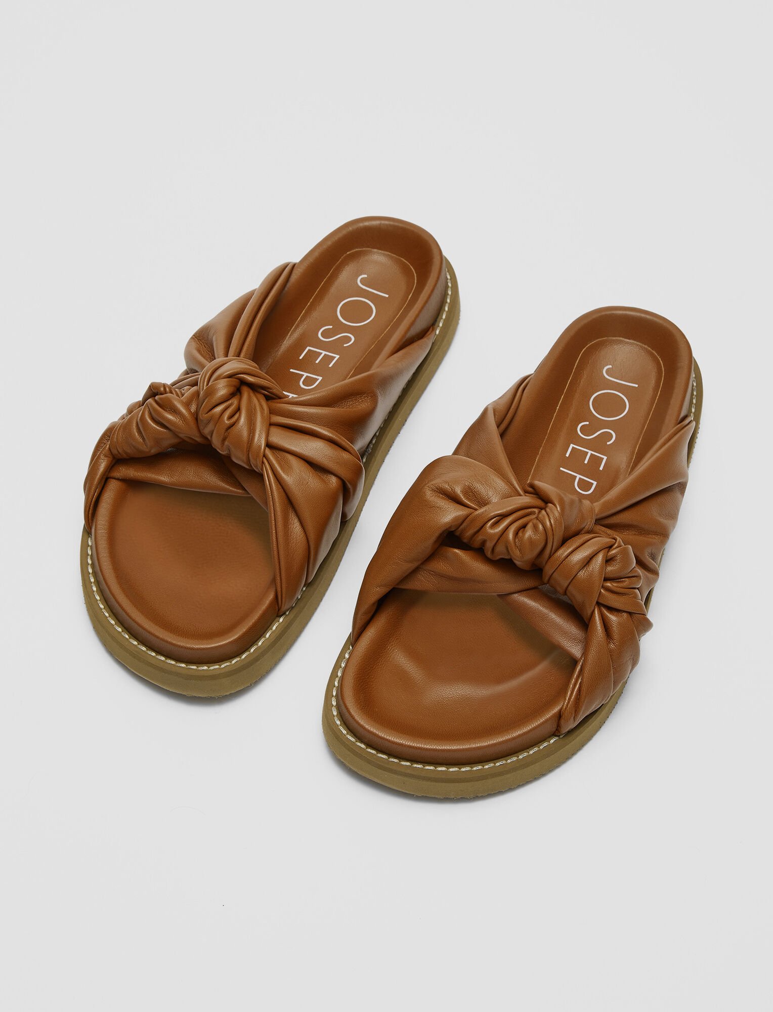 Joseph, Leather Big Knot Sandals, in Camel