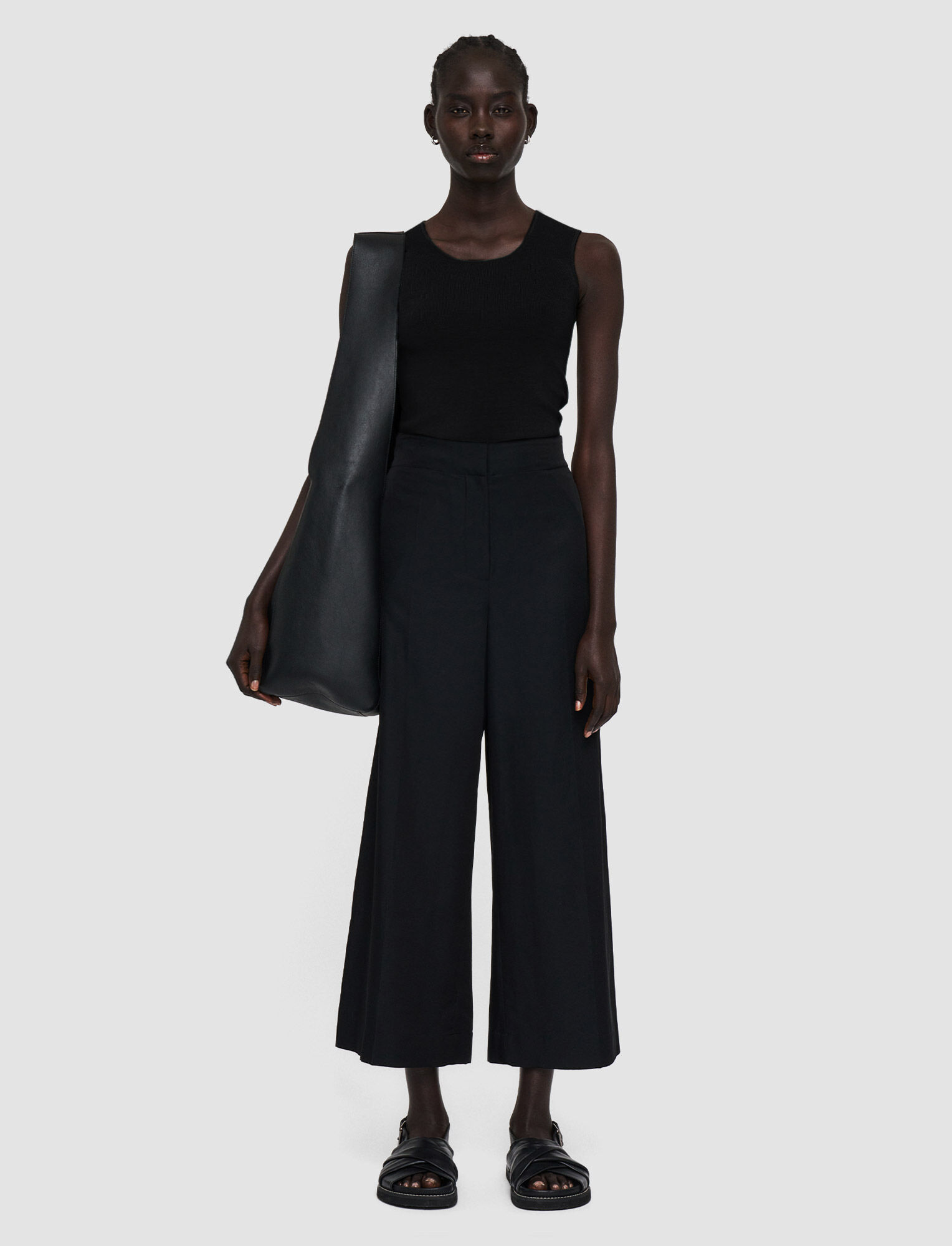 Joseph Womens Black Thurlow Wide-leg High-rise Silk And Cotton-blend Trousers