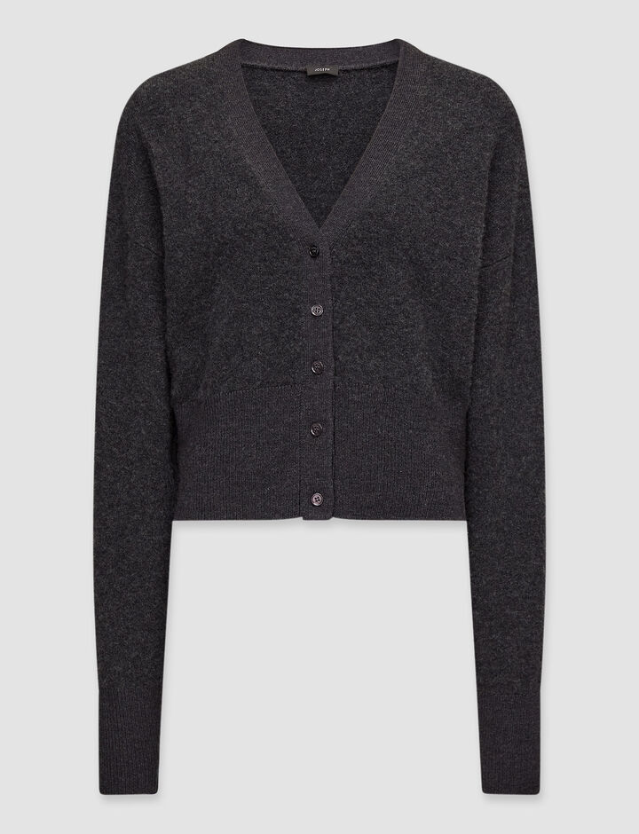 Joseph, V Nk Cardigan-Brushed Cashmere, in Charcoal