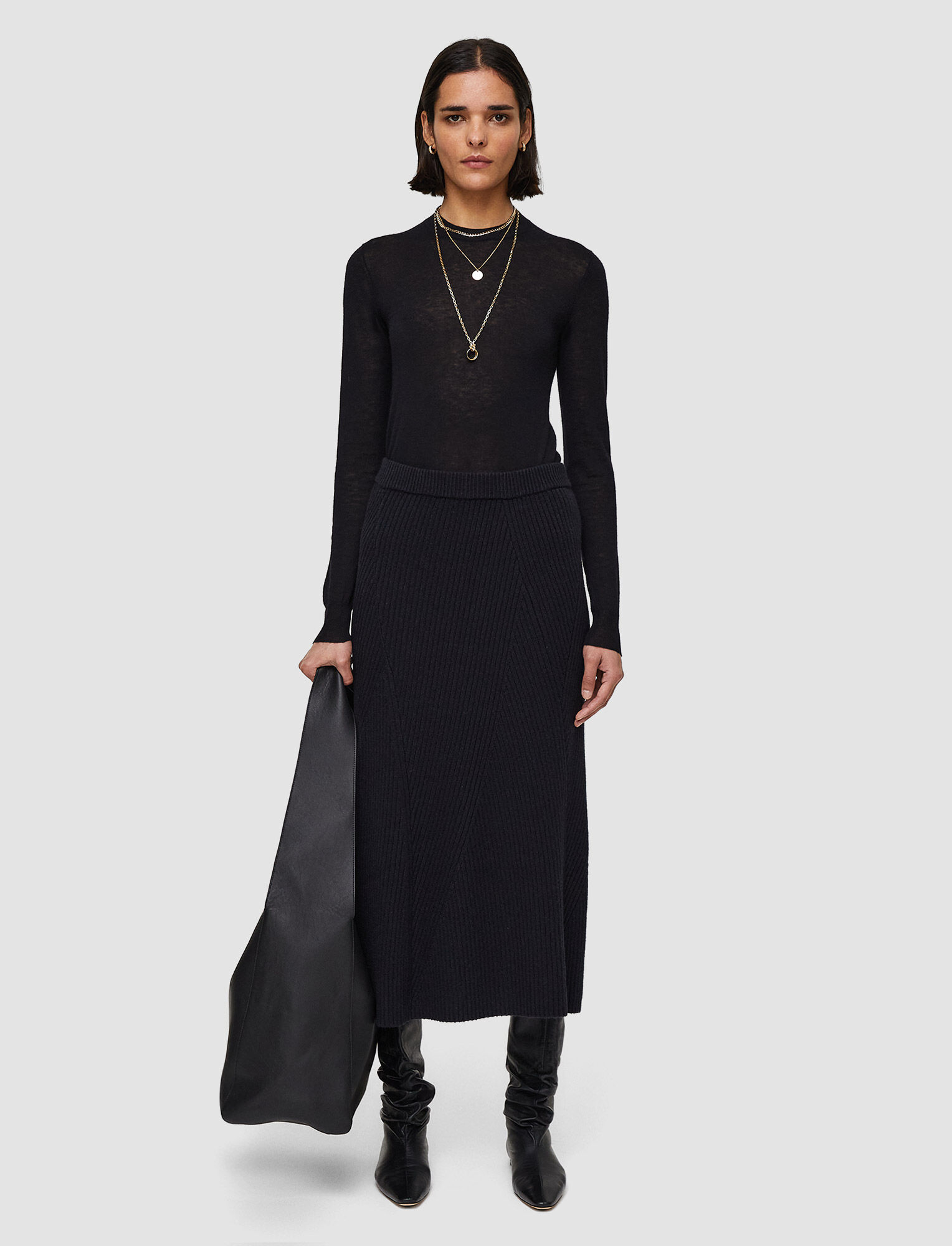 Joseph, Luxe Cardigan Stitch Skirt, in Black