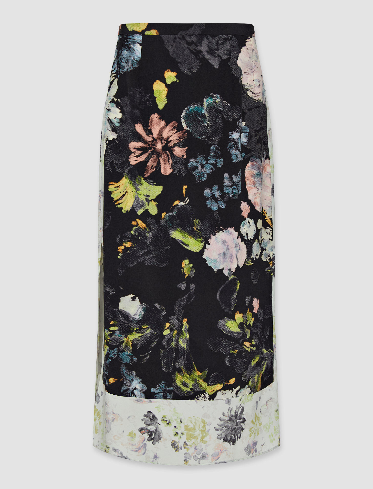 Joseph, Silk Floral Crepe de Chine Myrtle Skirt, in Black/Aquatic