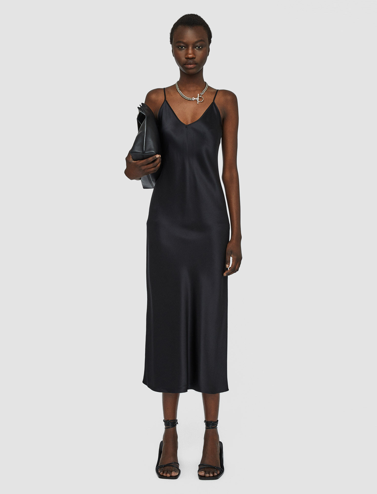 Silk Satin Clea Dress in Black | JOSEPH UK
