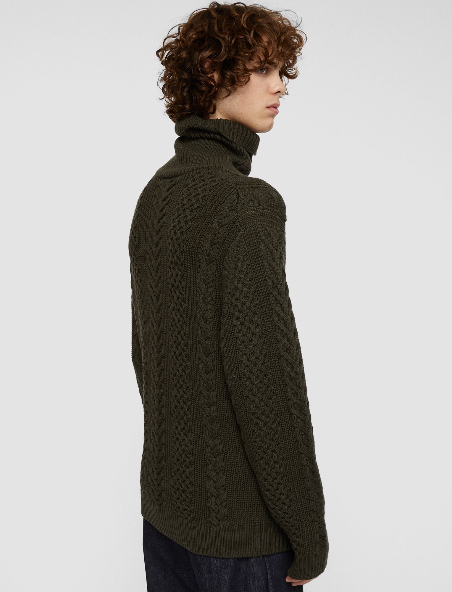 Joseph, Worsted Cable Knit High Neck Jumper, in Cypress