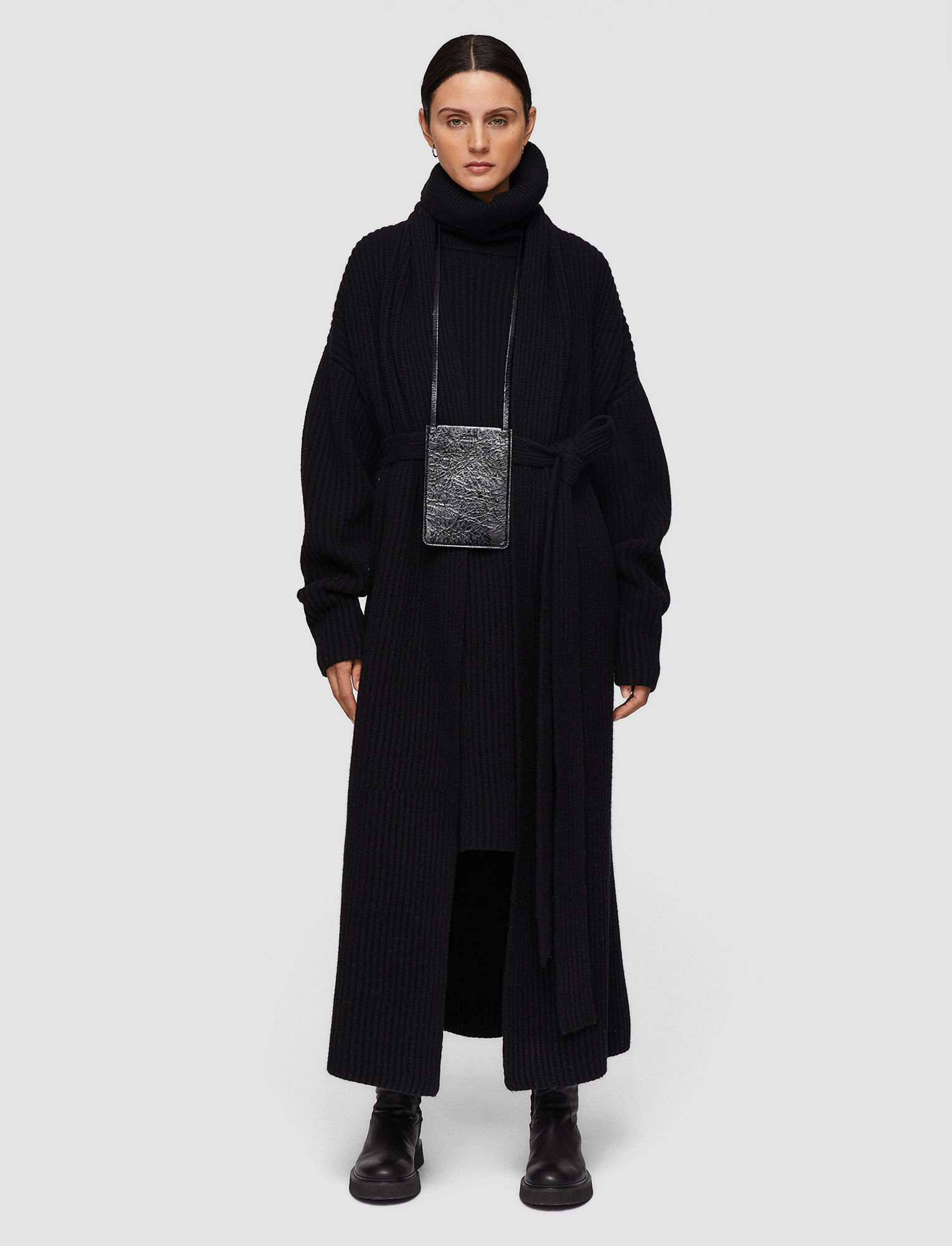 Joseph, Cardigan Stitch Coat, in BLACK