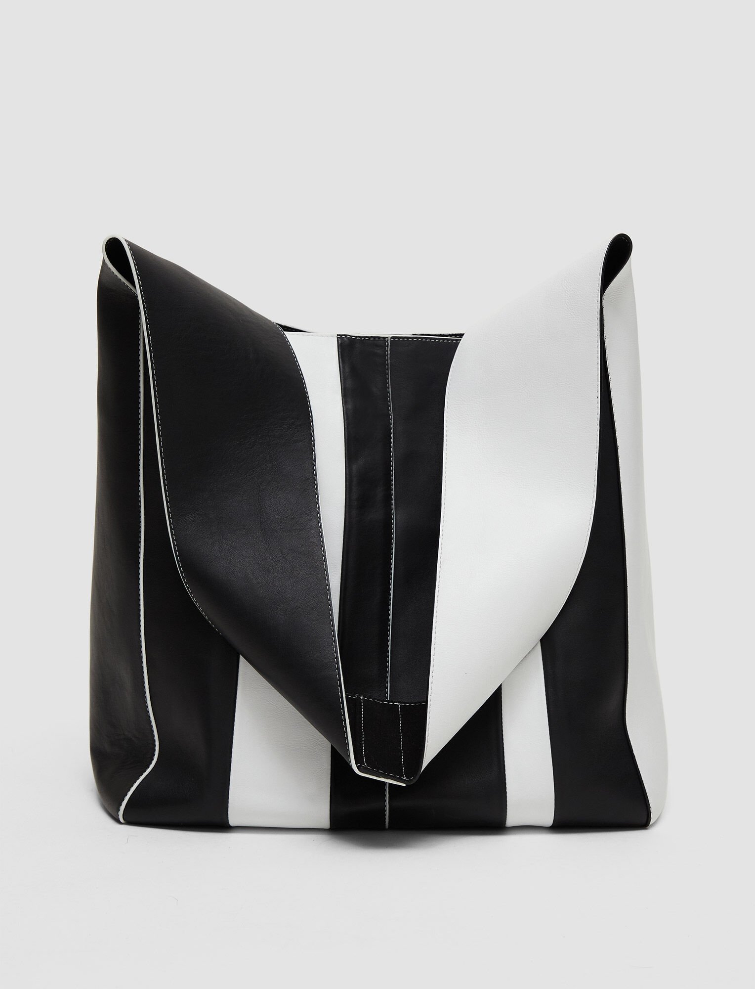 leather striped clutch bag
