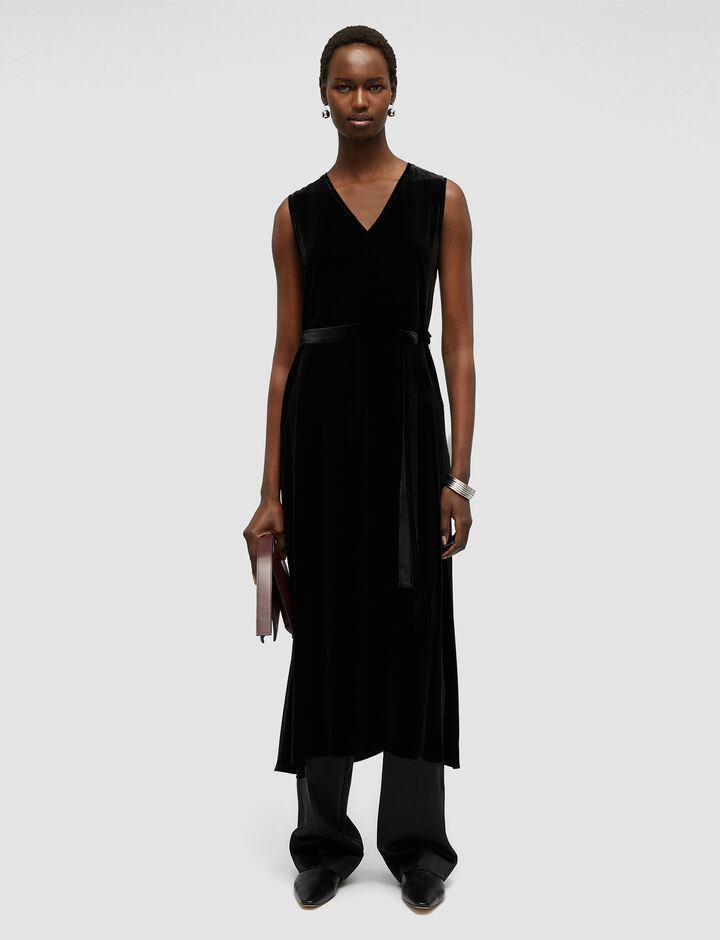 Joseph, Dorsay-Dress-Drapy Velvet, in Black